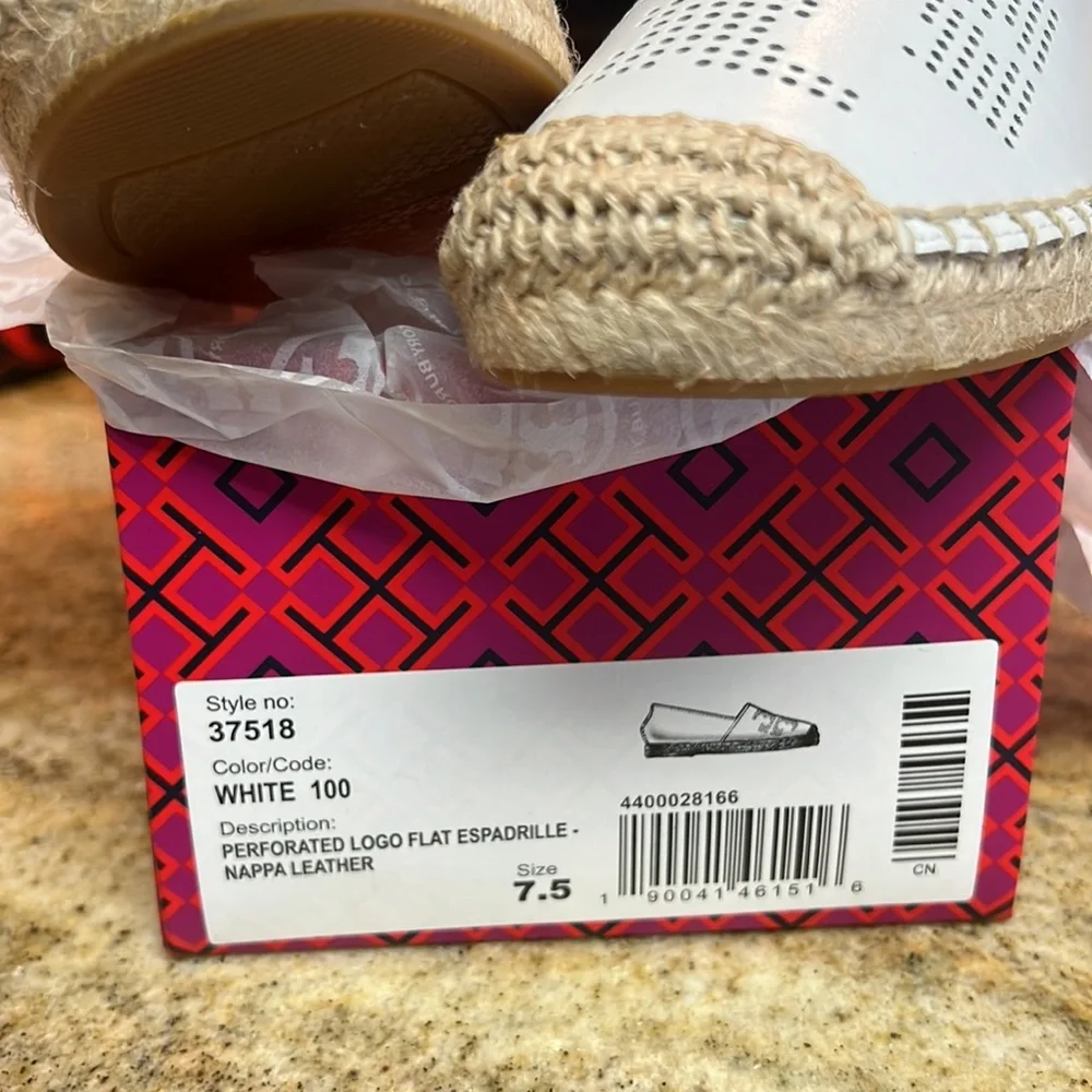 NWT white Tory Burch Perforated Logo Espadrille Nappa Leather - Picture 5 of 6